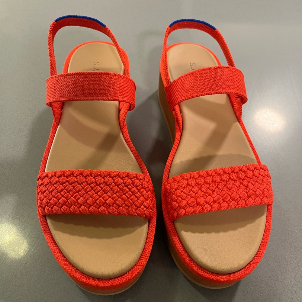 Rothy's The Lightweight Platform Wedge Sandals Red Hot Woven-Size 10-NWT - Picture 4 of 9